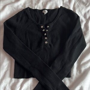 Black Long Sleeve Ribbed Top